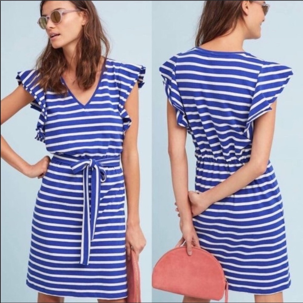 NWT Anthro Dolan Flutter-Sleeve Striped Dress